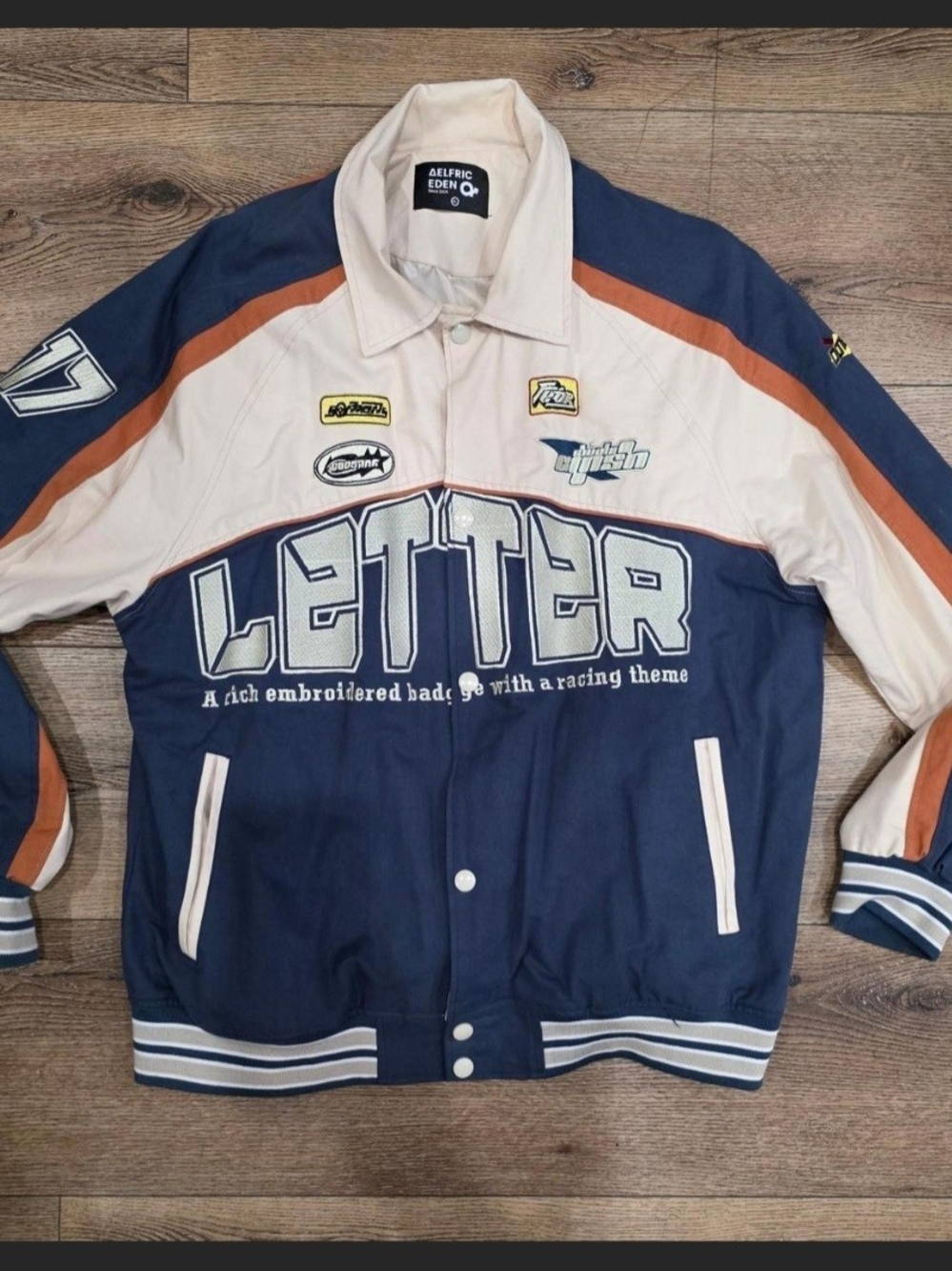 Aelfric Eden Navy, Cream & Rust Racing Bomber Jacket